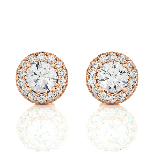Round Diamond Stud Earrings With Halo Setting Timeless Luxury Jewelry In 14 KT Solid Gold - HIGHCARAT DIAMONDS