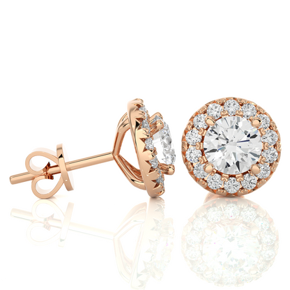 Round Diamond Stud Earrings With Halo Setting Timeless Luxury Jewelry In 14 KT Solid Gold