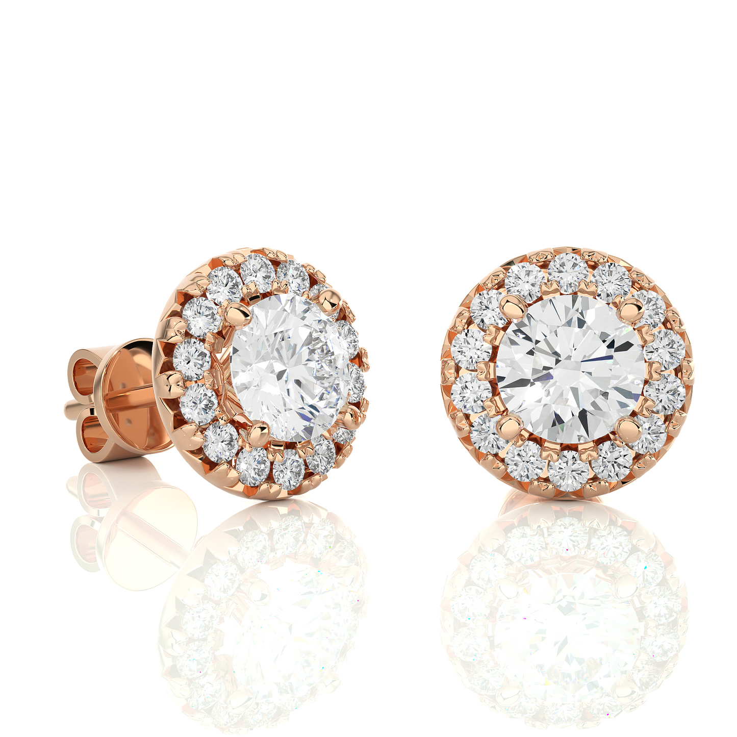 Round Diamond Stud Earrings With Halo Setting Timeless Luxury Jewelry In 14 KT Solid Gold