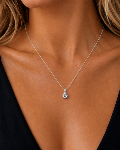 Round Double Prong 10k Gold One Stone Solitaire Diamond Pendant - HIGHCARAT DIAMONDS