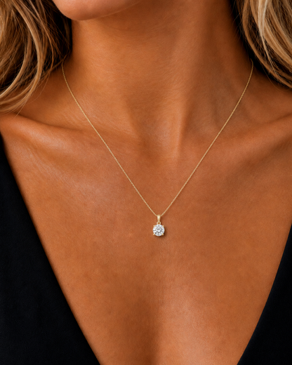 Round Double Prong Set lab-Grown Diamond Solitaire Pendant - HIGHCARAT DIAMONDS