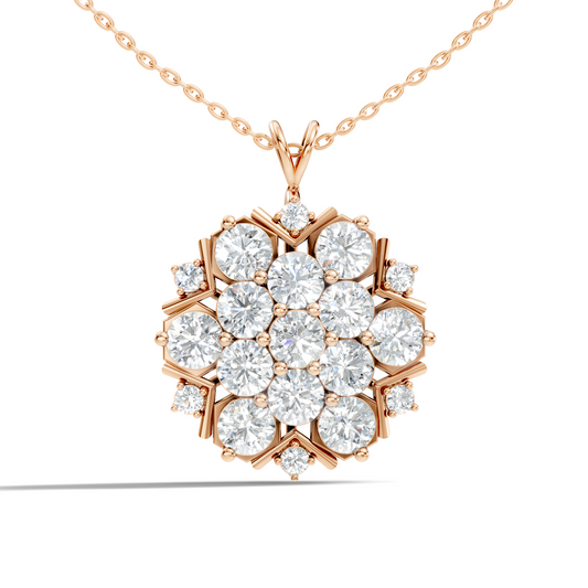 Classic 6.89 Ct Floral Cluster Lab-Grown Diamond Pendant 14k Gold Timeless Jewelry - HIGHCARAT DIAMONDS