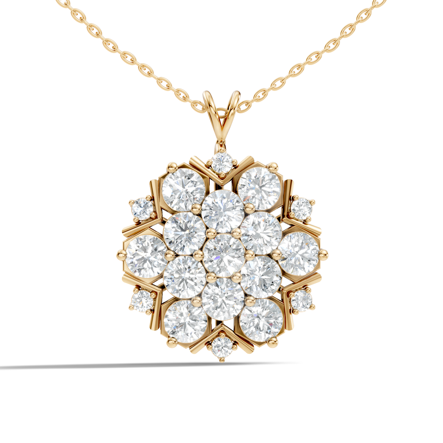 Classic 6.89 Ct Floral Cluster Lab-Grown Diamond Pendant 14k Gold Timeless Jewelry - HIGHCARAT DIAMONDS