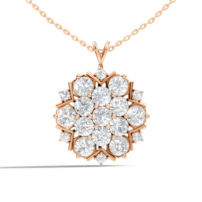 Classic 6.89 Ct Floral Cluster Lab-Grown Diamond Pendant 14k Gold Timeless Jewelry - HIGHCARAT DIAMONDS
