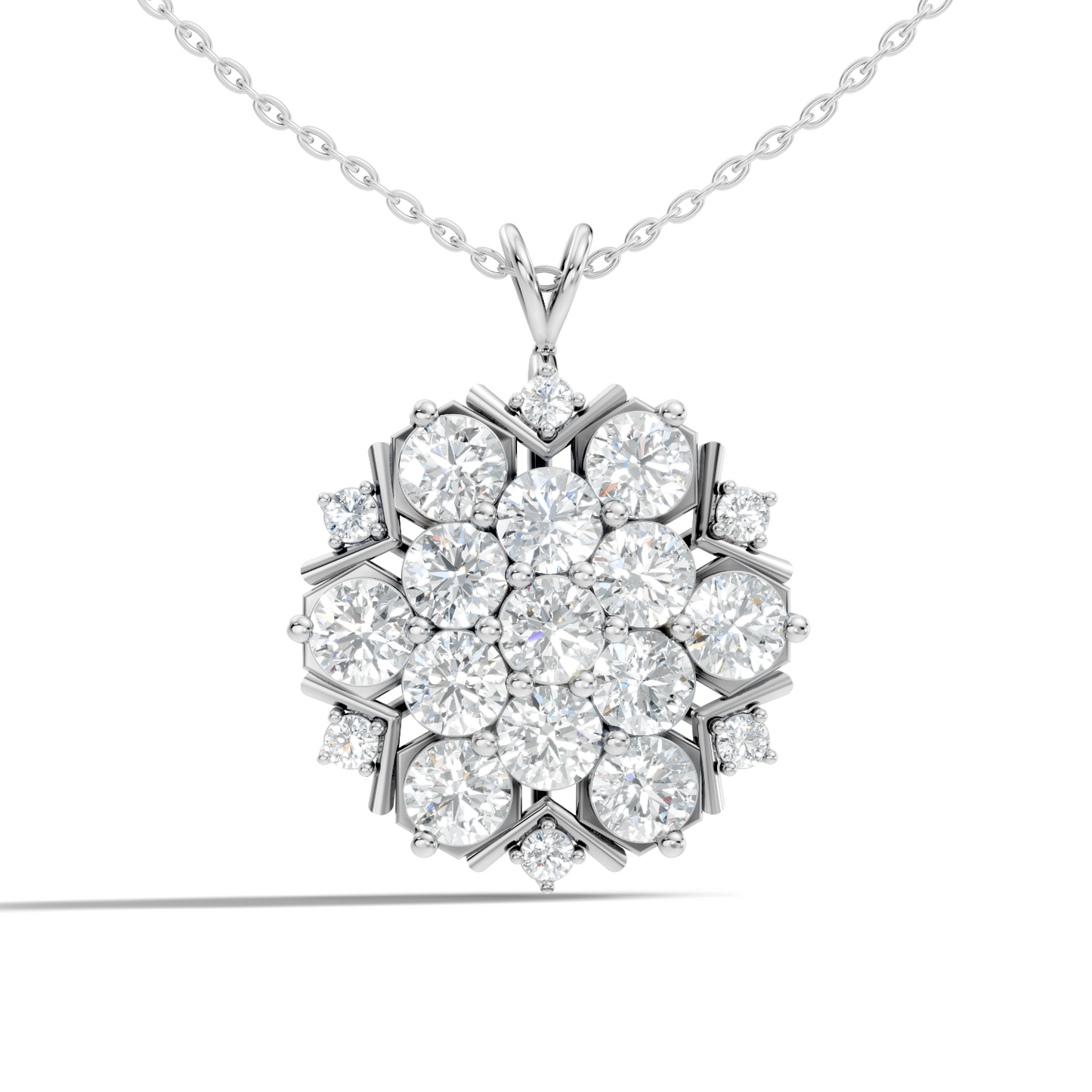 Classic 6.89 Ct Floral Cluster Lab-Grown Diamond Pendant 14k Gold Timeless Jewelry - HIGHCARAT DIAMONDS
