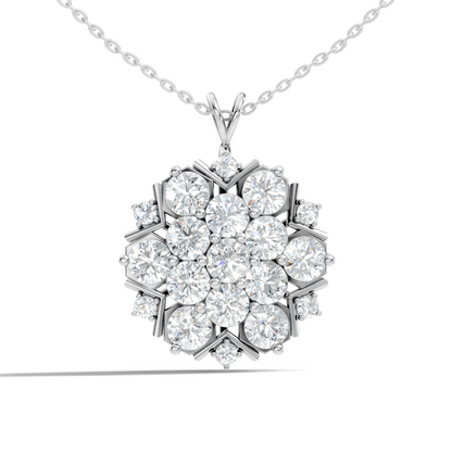 Classic 6.89 Ct Floral Cluster Lab-Grown Diamond Pendant 14k Gold Timeless Jewelry - HIGHCARAT DIAMONDS