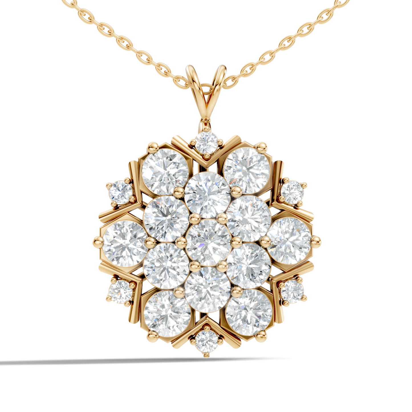 Classic 6.89 Ct Floral Cluster Lab-Grown Diamond Pendant 14k Gold Timeless Jewelry - HIGHCARAT DIAMONDS