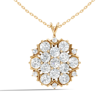 Classic 6.89 Ct Floral Cluster Lab-Grown Diamond Pendant 14k Gold Timeless Jewelry - HIGHCARAT DIAMONDS