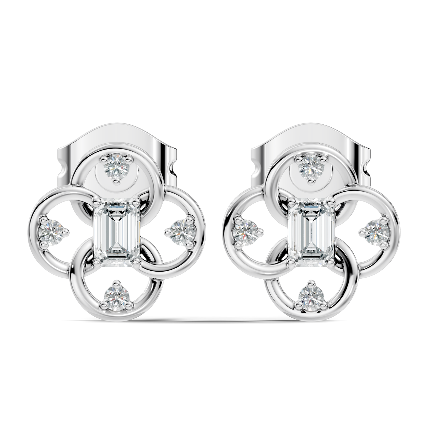 Round Four & One Emerald Studs Flower Lab Grown Unique Diamond Earring - HIGHCARAT DIAMONDS