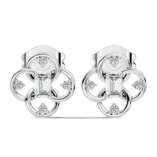 Round Four & One Emerald Studs Flower Lab Grown Unique Diamond Earring - HIGHCARAT DIAMONDS