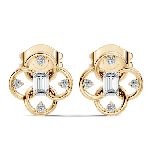 Round Four & One Emerald Studs Flower Lab Grown Unique Diamond Earring - HIGHCARAT DIAMONDS
