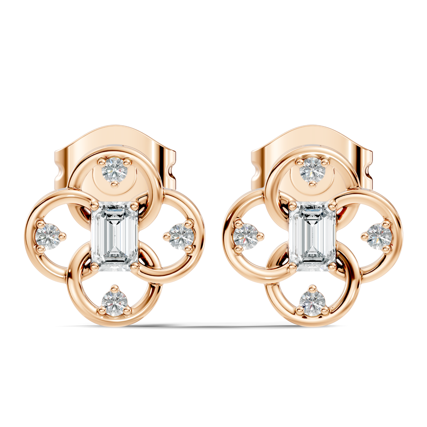 Round Four & One Emerald Studs Flower Lab Grown Unique Diamond Earring - HIGHCARAT DIAMONDS