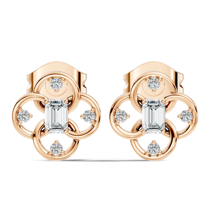 Round Four & One Emerald Studs Flower Lab Grown Unique Diamond Earring - HIGHCARAT DIAMONDS