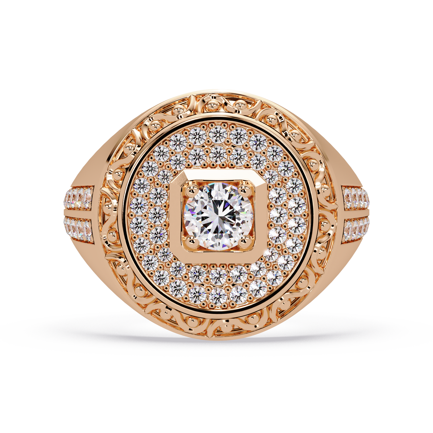Round Halo Lab grown Diamond Signet Ring - HIGHCARAT DIAMONDS