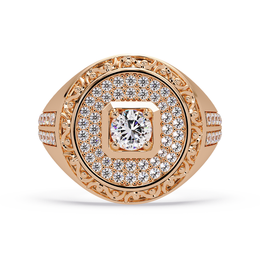 Round Halo Lab grown Diamond Signet Ring - HIGHCARAT DIAMONDS