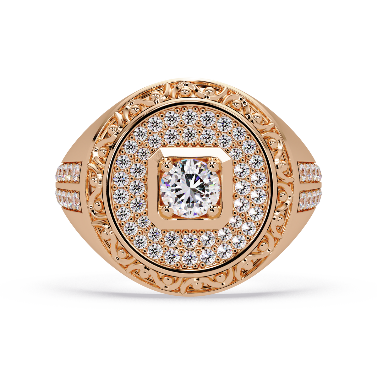 Round Halo Lab grown Diamond Signet Ring - HIGHCARAT DIAMONDS