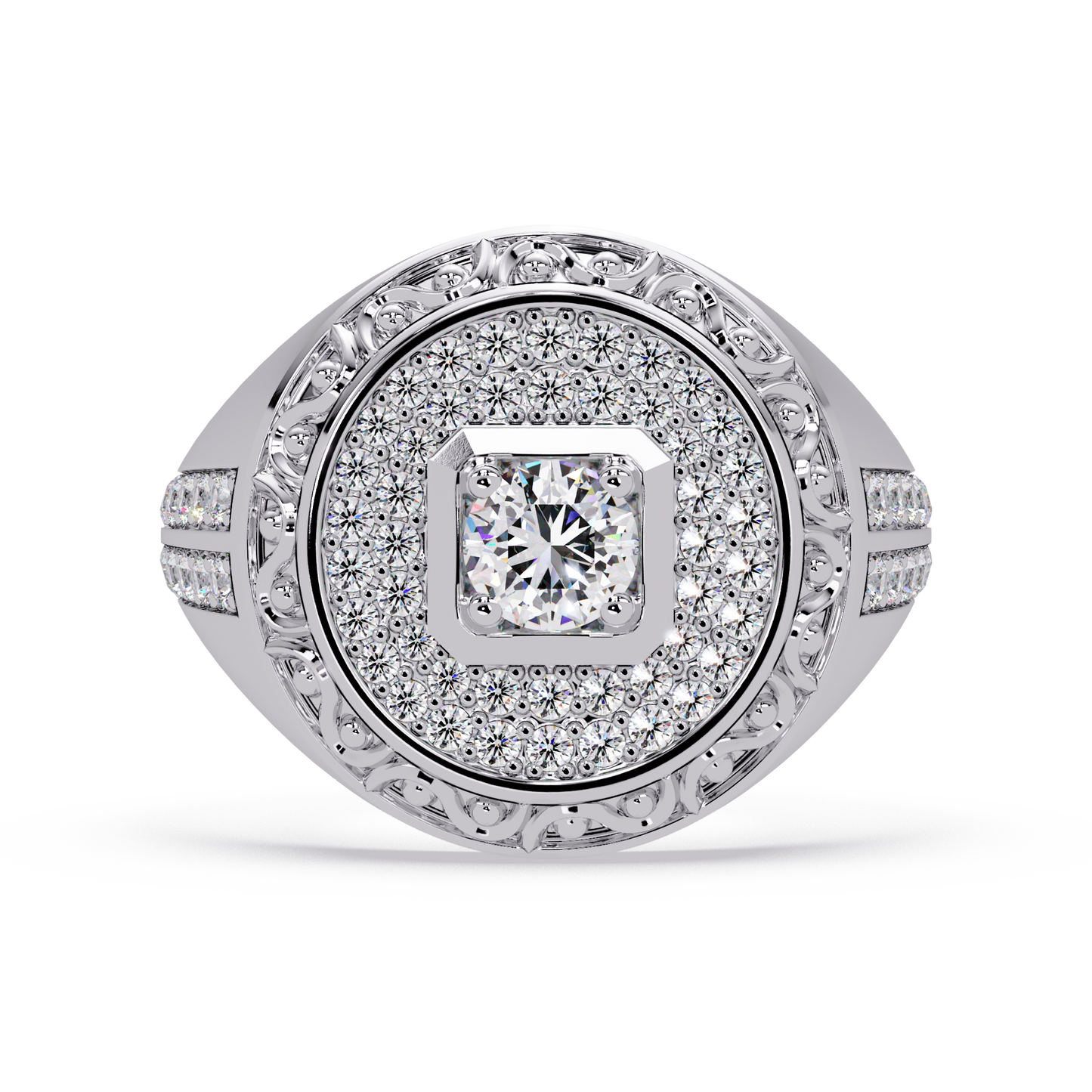 Round Halo Lab grown Diamond Signet Ring - HIGHCARAT DIAMONDS