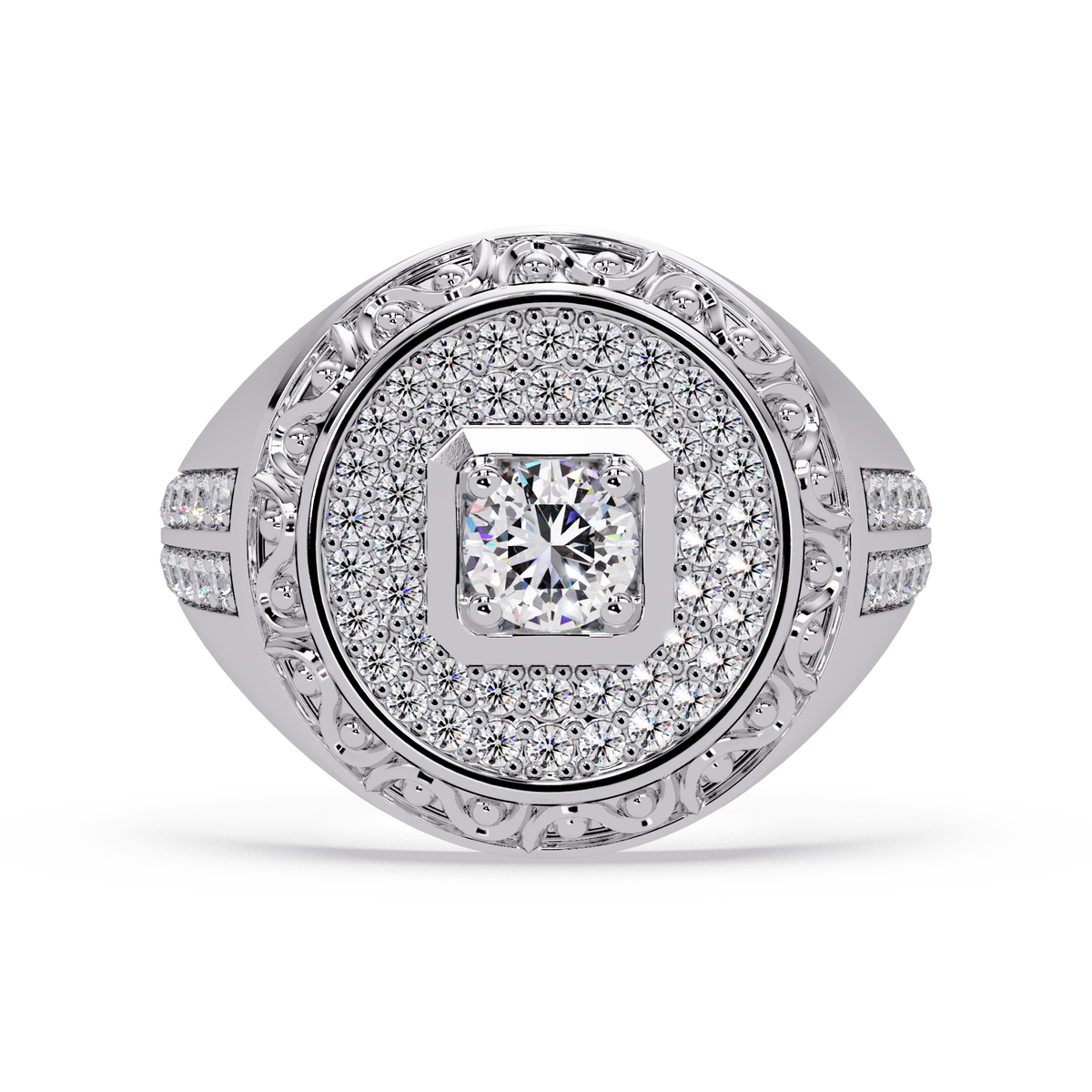 Round Halo Lab grown Diamond Signet Ring - HIGHCARAT DIAMONDS