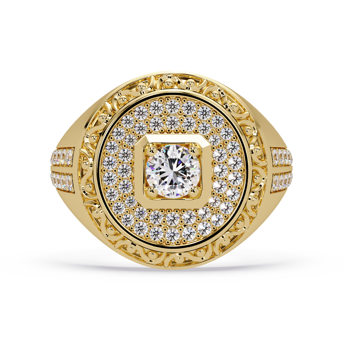 Round Halo Lab grown Diamond Signet Ring - HIGHCARAT DIAMONDS