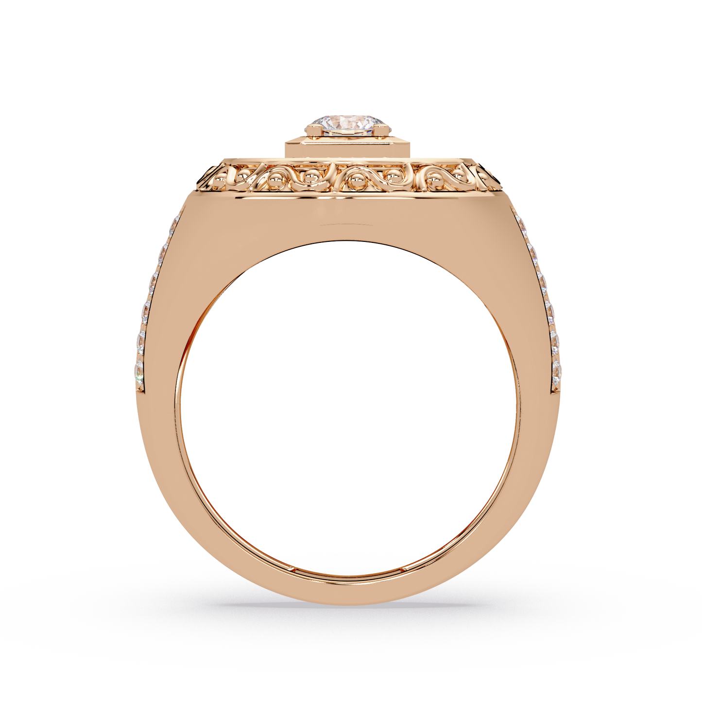 Round Halo Lab grown Diamond Signet Ring - HIGHCARAT DIAMONDS