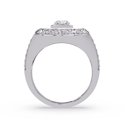 Round Halo Lab grown Diamond Signet Ring - HIGHCARAT DIAMONDS