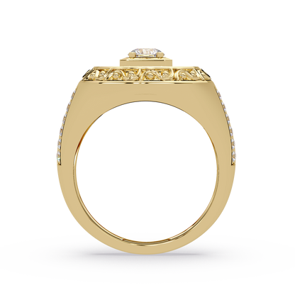 Round Halo Lab grown Diamond Signet Ring - HIGHCARAT DIAMONDS
