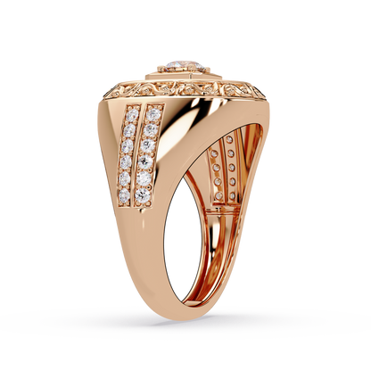 Round Halo Lab grown Diamond Signet Ring - HIGHCARAT DIAMONDS