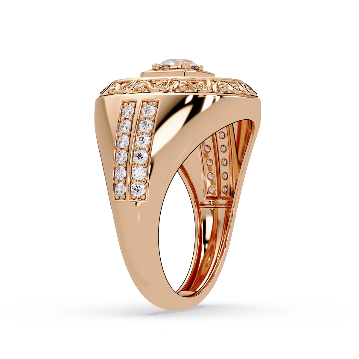 Round Halo Lab grown Diamond Signet Ring - HIGHCARAT DIAMONDS