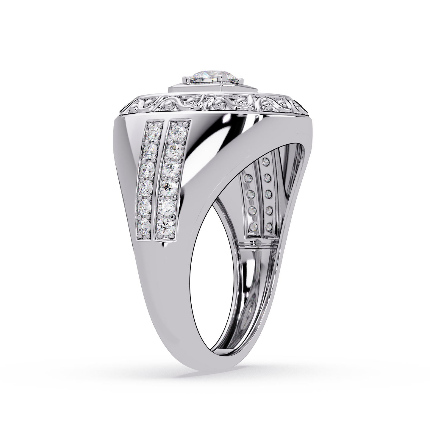 Round Halo Lab grown Diamond Signet Ring - HIGHCARAT DIAMONDS