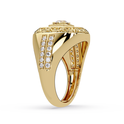 Round Halo Lab grown Diamond Signet Ring - HIGHCARAT DIAMONDS