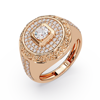Round Halo Lab grown Diamond Signet Ring - HIGHCARAT DIAMONDS
