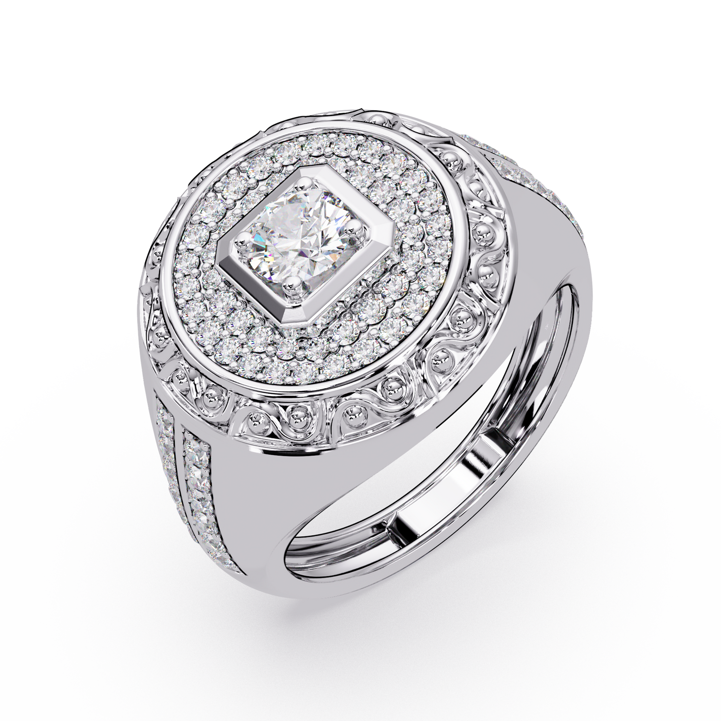 Round Halo Lab grown Diamond Signet Ring - HIGHCARAT DIAMONDS