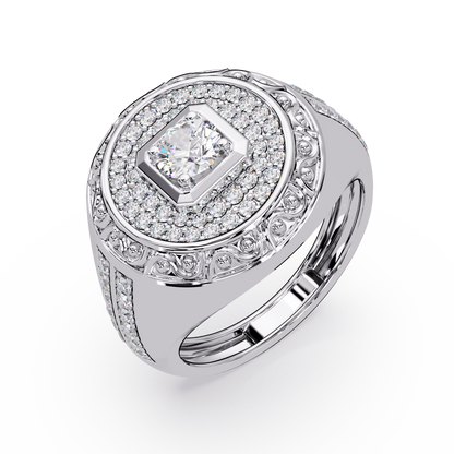 Round Halo Lab grown Diamond Signet Ring - HIGHCARAT DIAMONDS