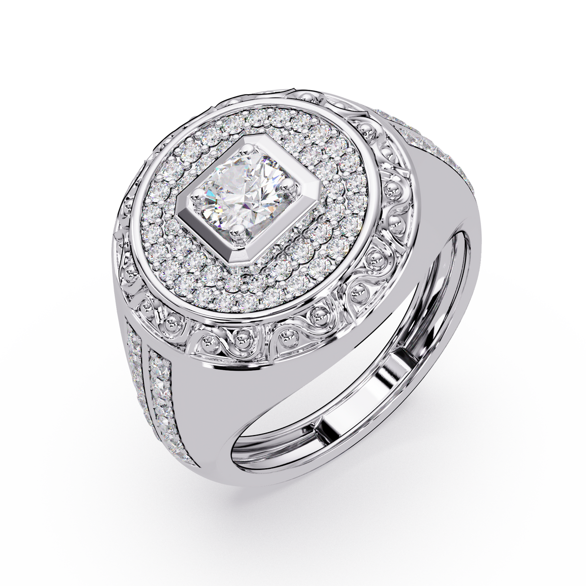 Round Halo Lab grown Diamond Signet Ring - HIGHCARAT DIAMONDS