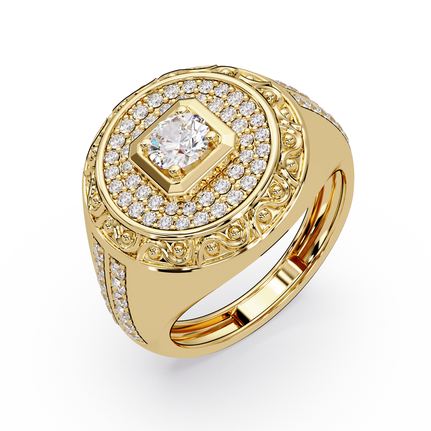 Round Halo Lab grown Diamond Signet Ring - HIGHCARAT DIAMONDS