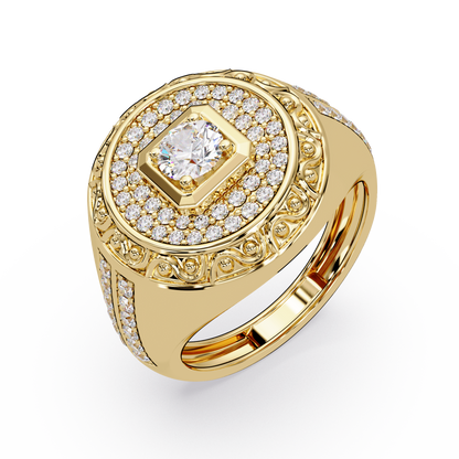 Round Halo Lab grown Diamond Signet Ring - HIGHCARAT DIAMONDS