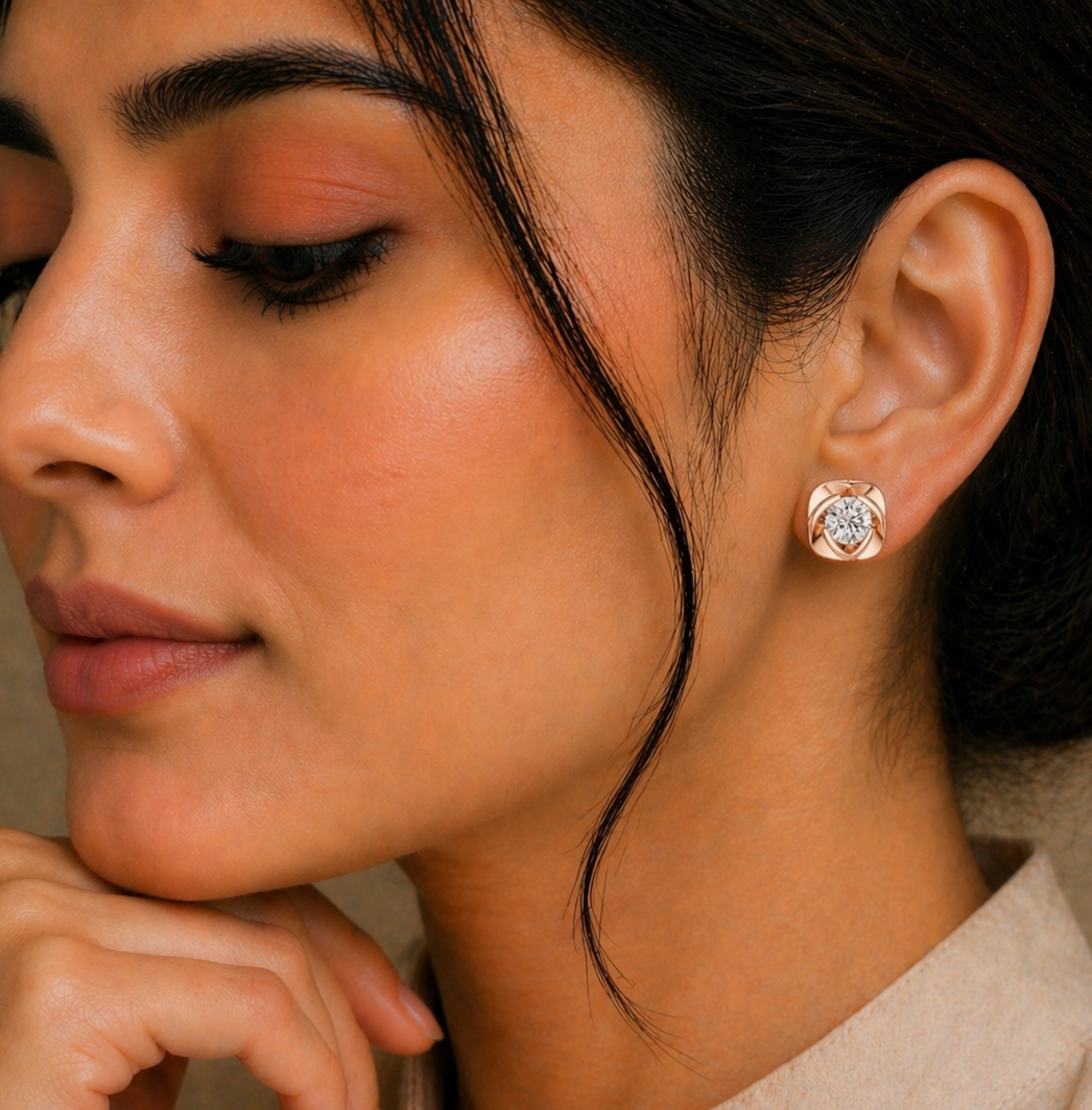 Round Lab Grown 14k Rose Gold Diamond Stud Daily Wear Earring - HIGHCARAT DIAMONDS