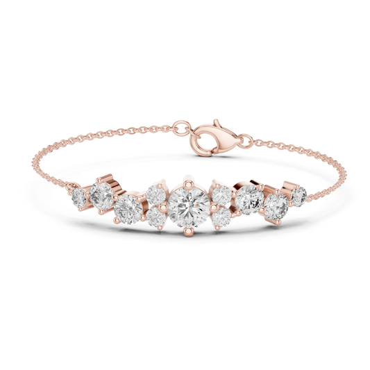 Round Lab Grown Cluster Line Charm Diamond Bracelet in Yellow Gold - HIGHCARAT DIAMONDS