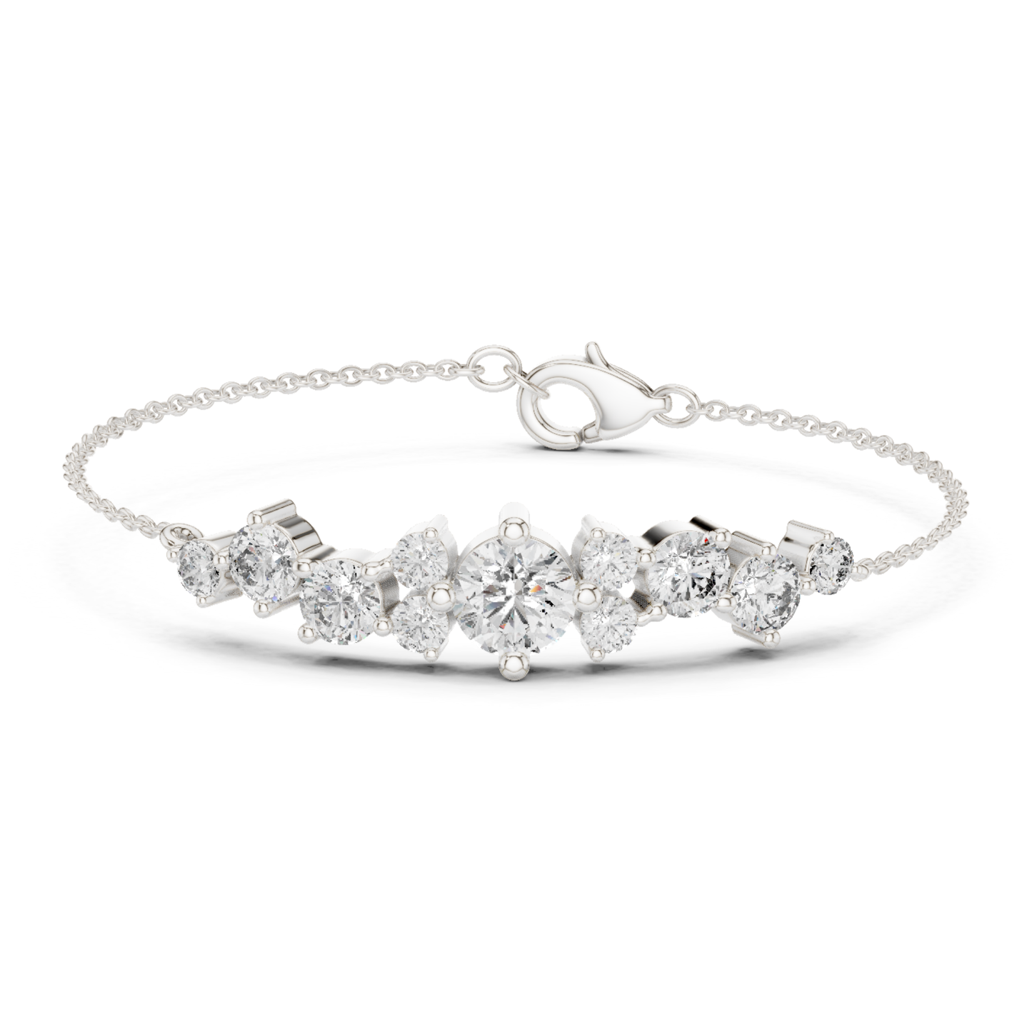 Round Lab Grown Cluster Line Charm Diamond Bracelet in Yellow Gold - HIGHCARAT DIAMONDS