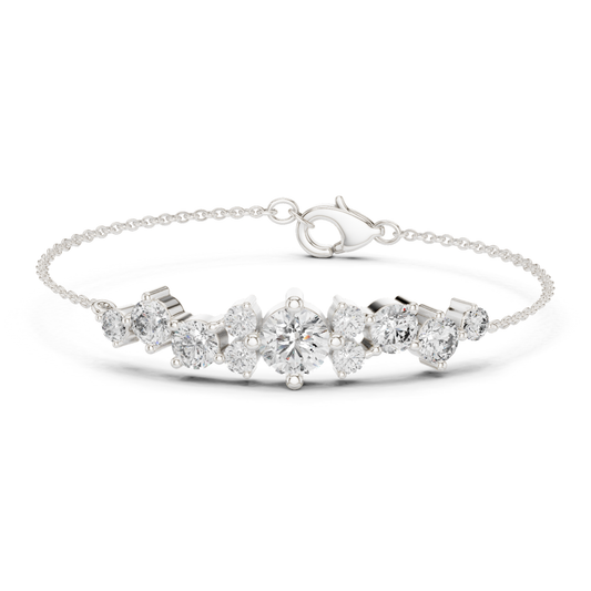 Round Lab Grown Cluster Line Charm Diamond Bracelet in Yellow Gold - HIGHCARAT DIAMONDS