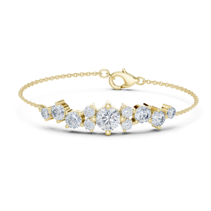 Round Lab Grown Cluster Line Charm Diamond Bracelet in Yellow Gold - HIGHCARAT DIAMONDS