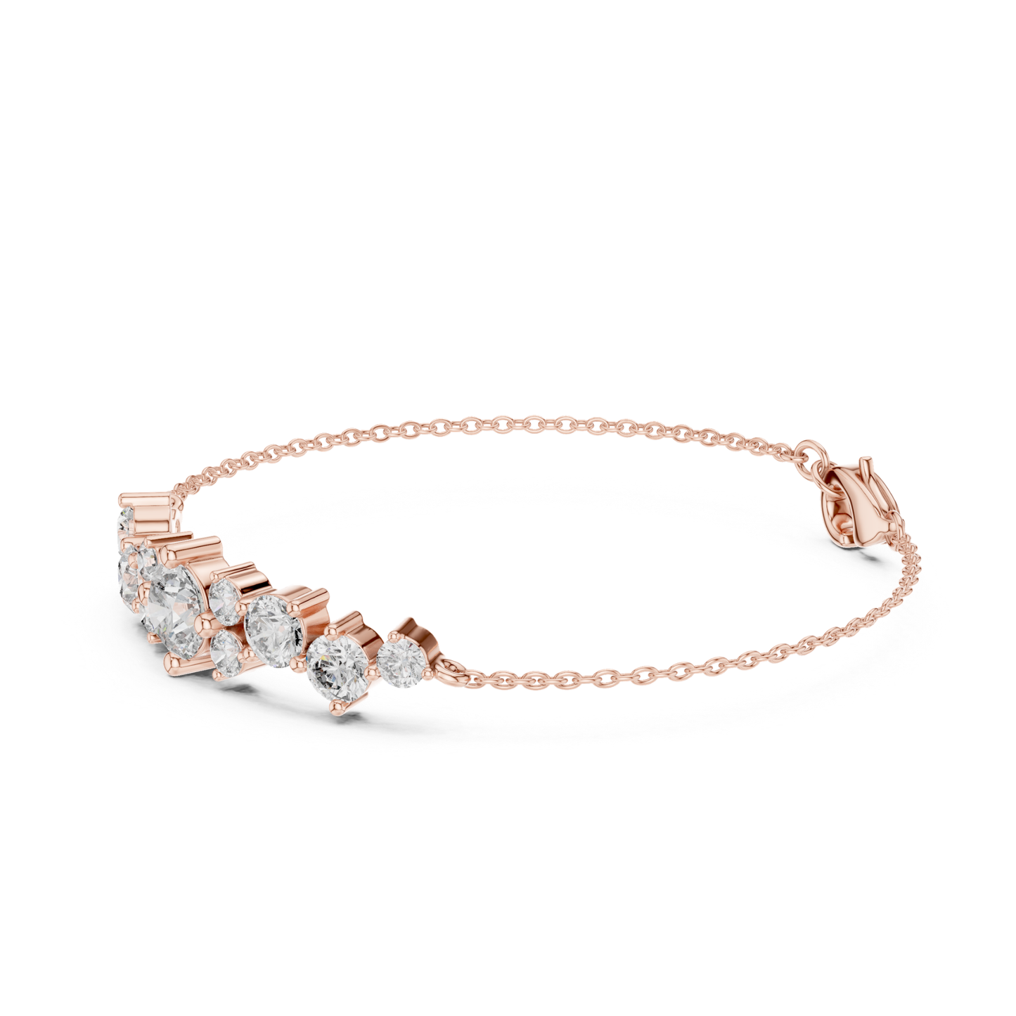 Round Lab Grown Cluster Line Charm Diamond Bracelet in Yellow Gold - HIGHCARAT DIAMONDS