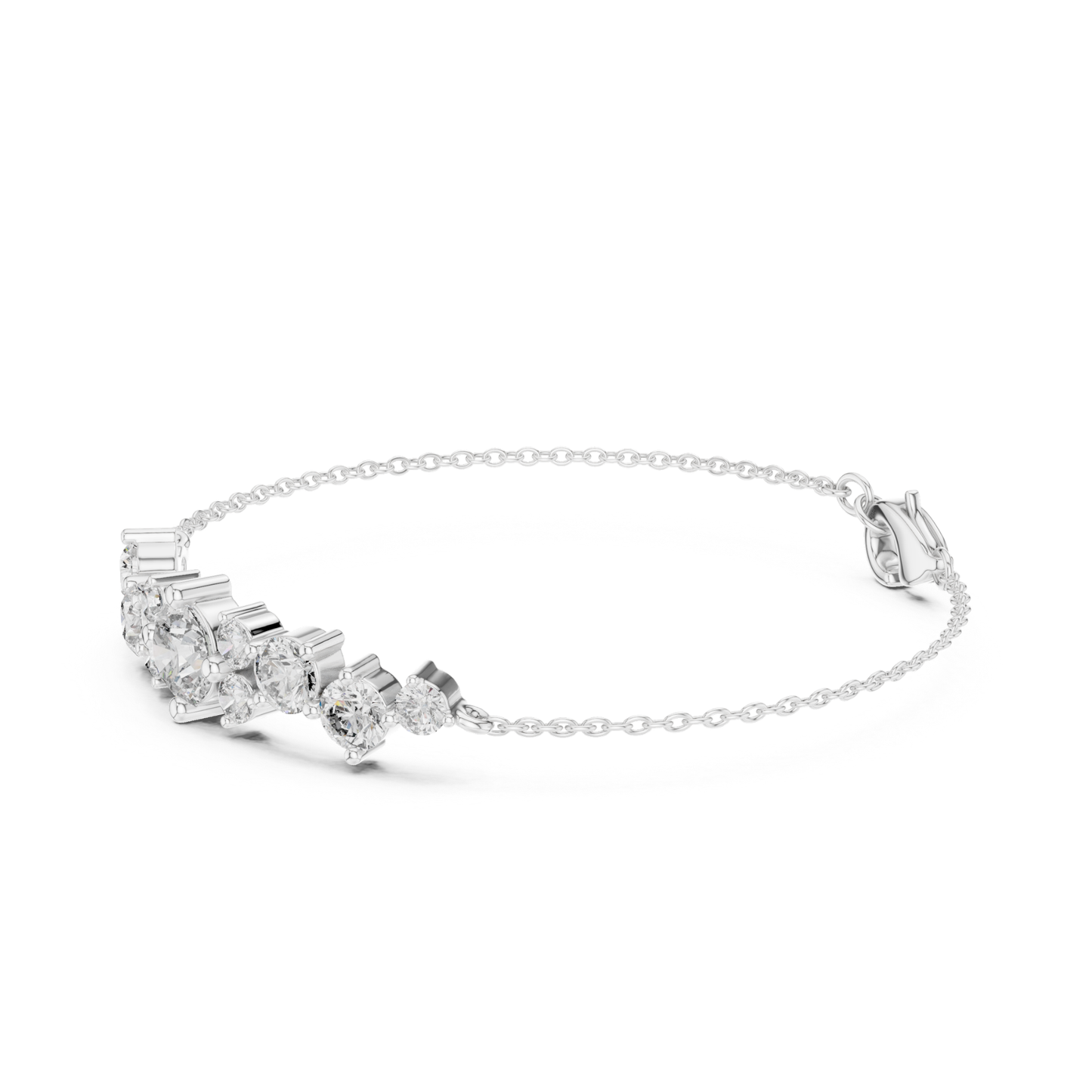 Round Lab Grown Cluster Line Charm Diamond Bracelet in Yellow Gold - HIGHCARAT DIAMONDS