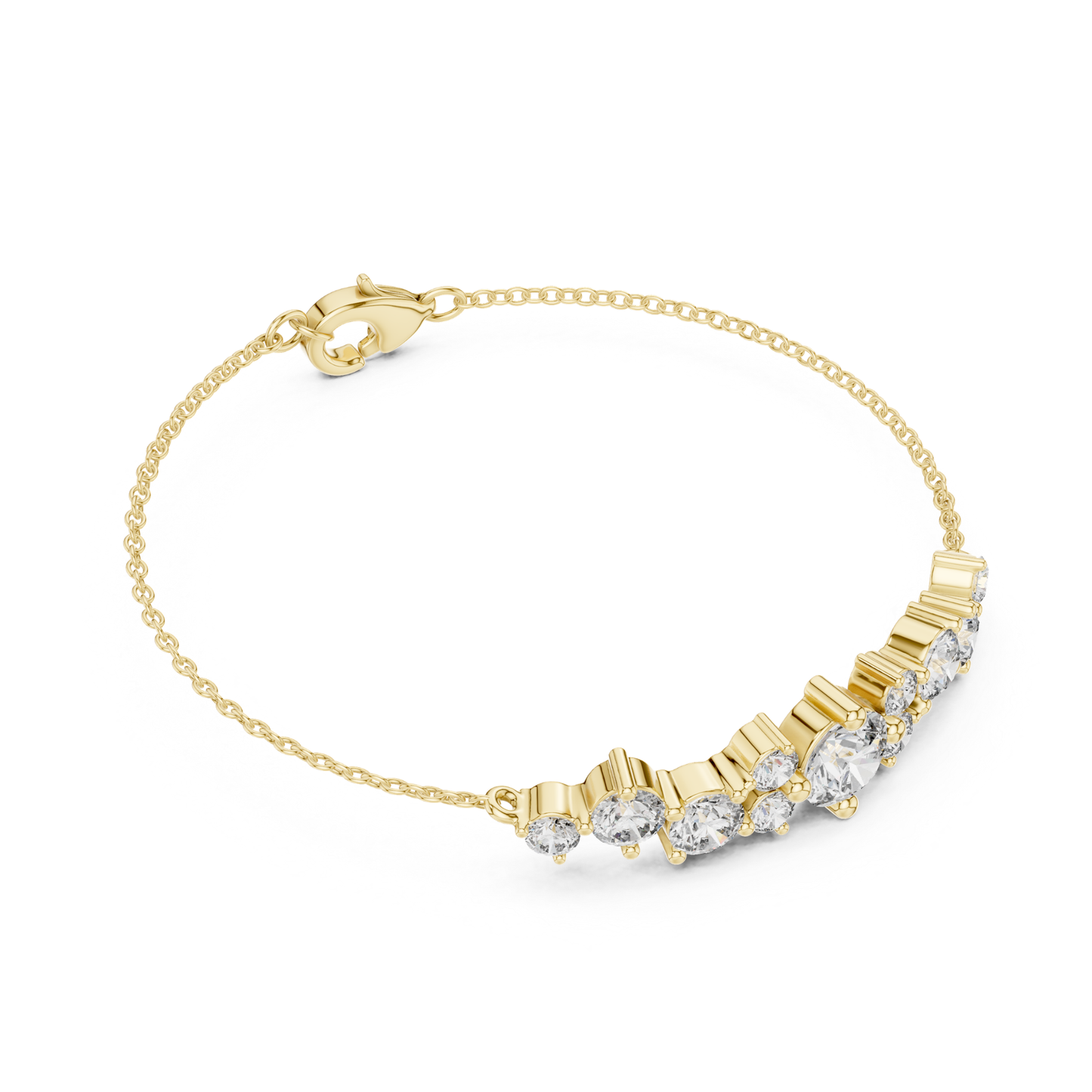 Round Lab Grown Cluster Line Charm Diamond Bracelet in Yellow Gold - HIGHCARAT DIAMONDS