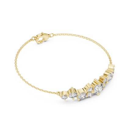 Round Lab Grown Cluster Line Charm Diamond Bracelet in Yellow Gold - HIGHCARAT DIAMONDS
