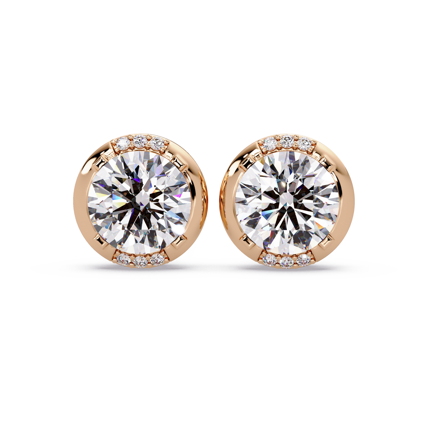 Round Lab Grown Diamond Accent Bezel Set Stud Earrings - HIGHCARAT DIAMONDS