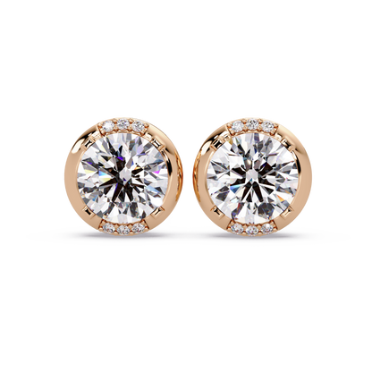 Round Lab Grown Diamond Accent Bezel Set Stud Earrings - HIGHCARAT DIAMONDS