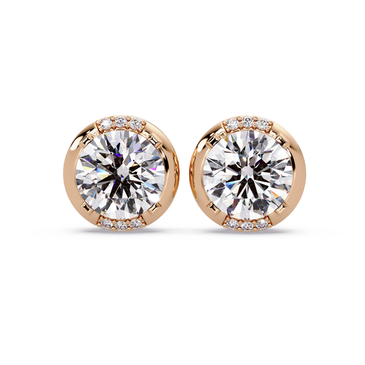 Round Lab Grown Diamond Accent Bezel Set Stud Earrings - HIGHCARAT DIAMONDS