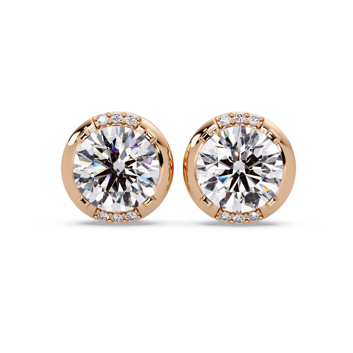 Round Lab Grown Diamond Accent Bezel Set Stud Earrings - HIGHCARAT DIAMONDS