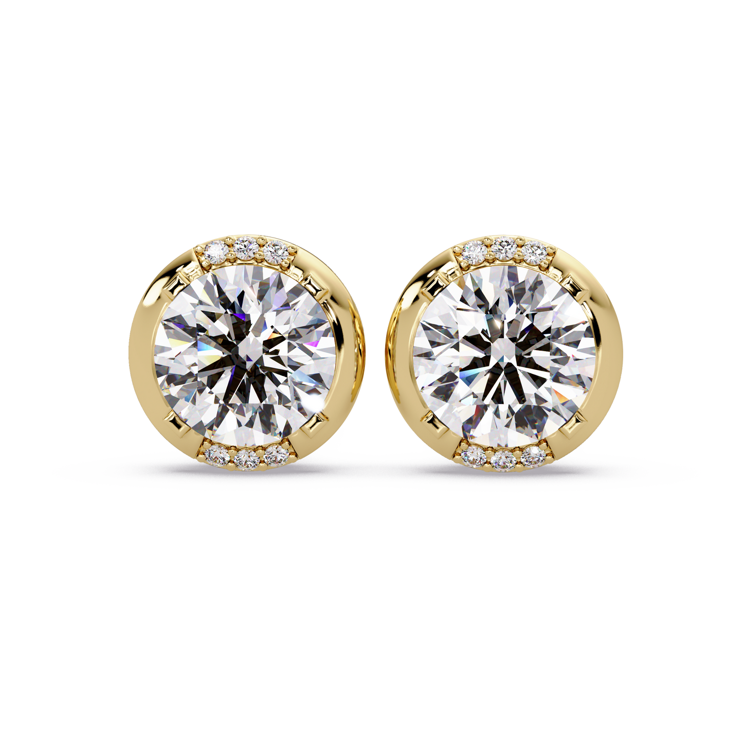 Round Lab Grown Diamond Accent Bezel Set Stud Earrings - HIGHCARAT DIAMONDS